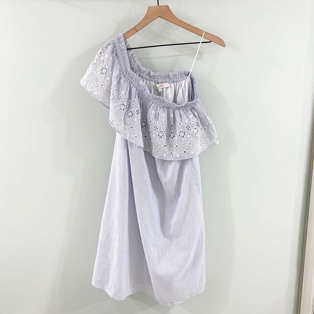 LOFT One Shoulder Eyelet Detail Shift Dress Size Large